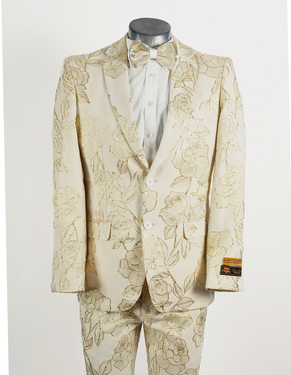 Ivory & Gold Floral Paisley 2-Button Tuxedo