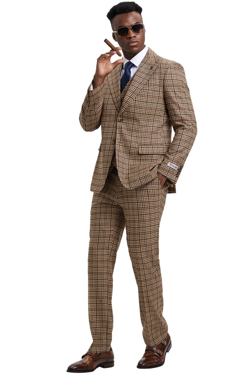 Stacy Adams Glen Plaid Suit Camel & Green