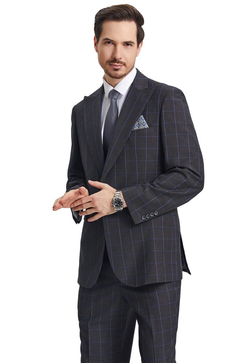 Stacy Adams Charcoal Windowpane Plaid Suit & Vest