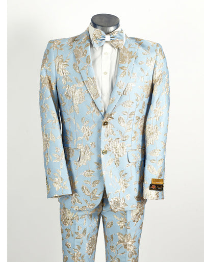 Sky Blue & Silver Paisley 2 Button Tuxedo