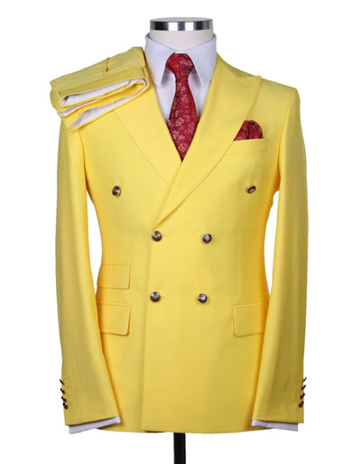 Modern Fit Yellow Wool Double Breasted Suit