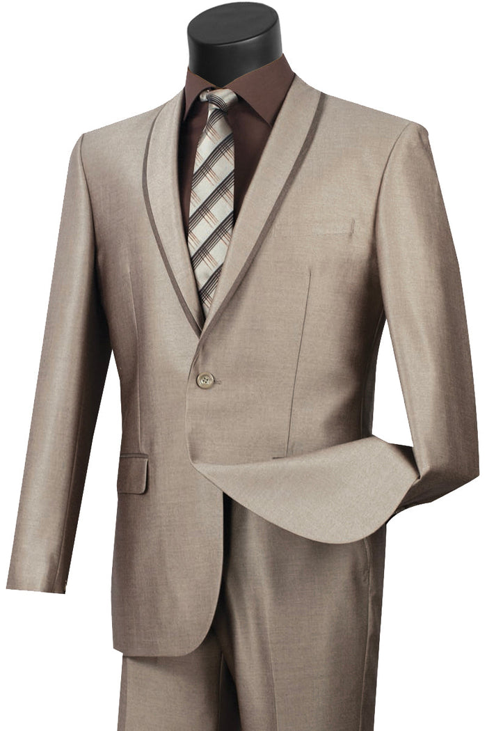 Beige Shawl Collar Tuxedo Suit - Vinci
