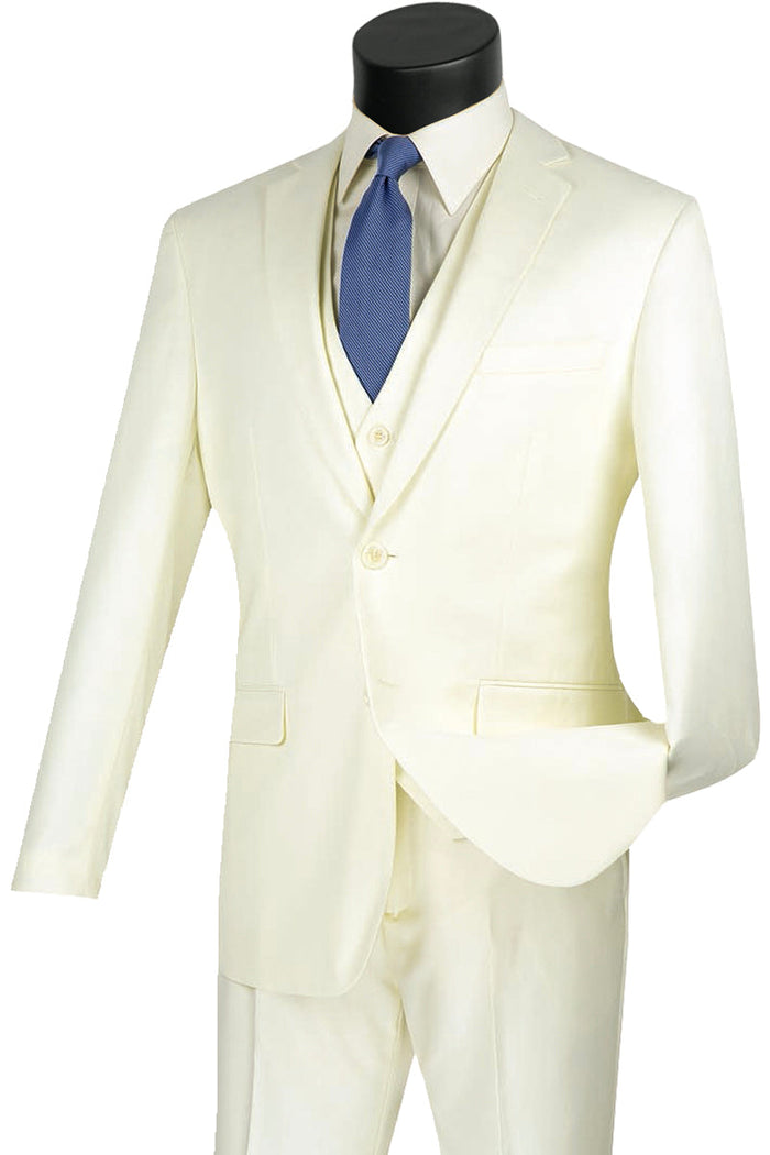 Slim Fit Ivory Wool Feel Suit with Vest