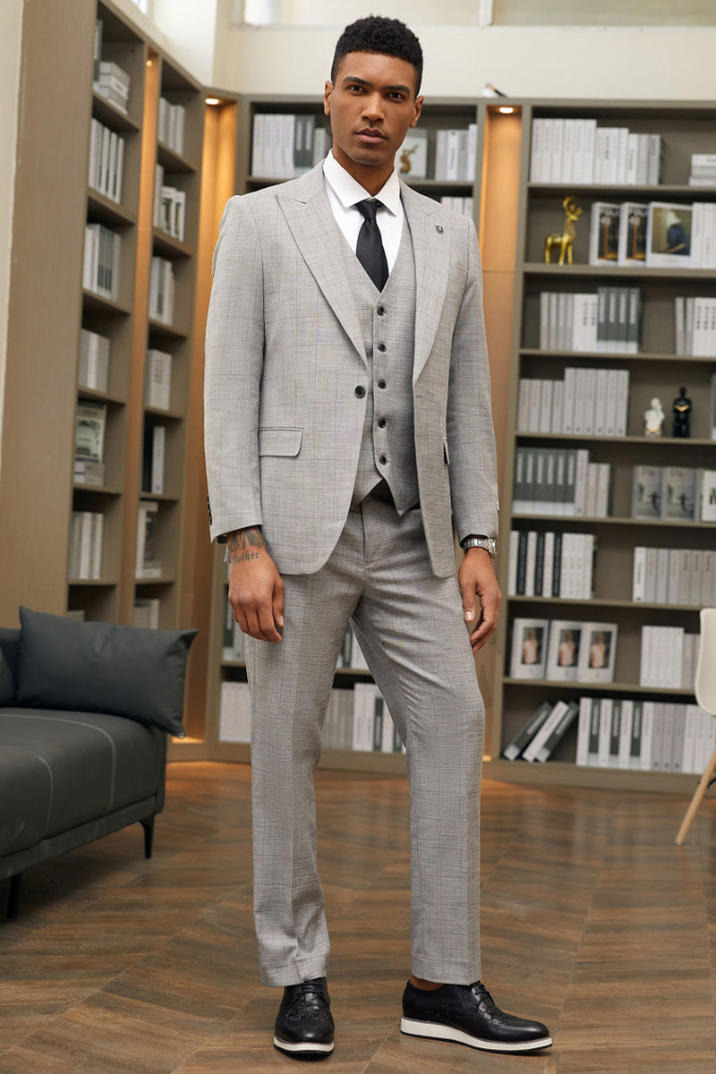 Stacy Adams Grey Windowpane Plaid Suit - One Button Vested