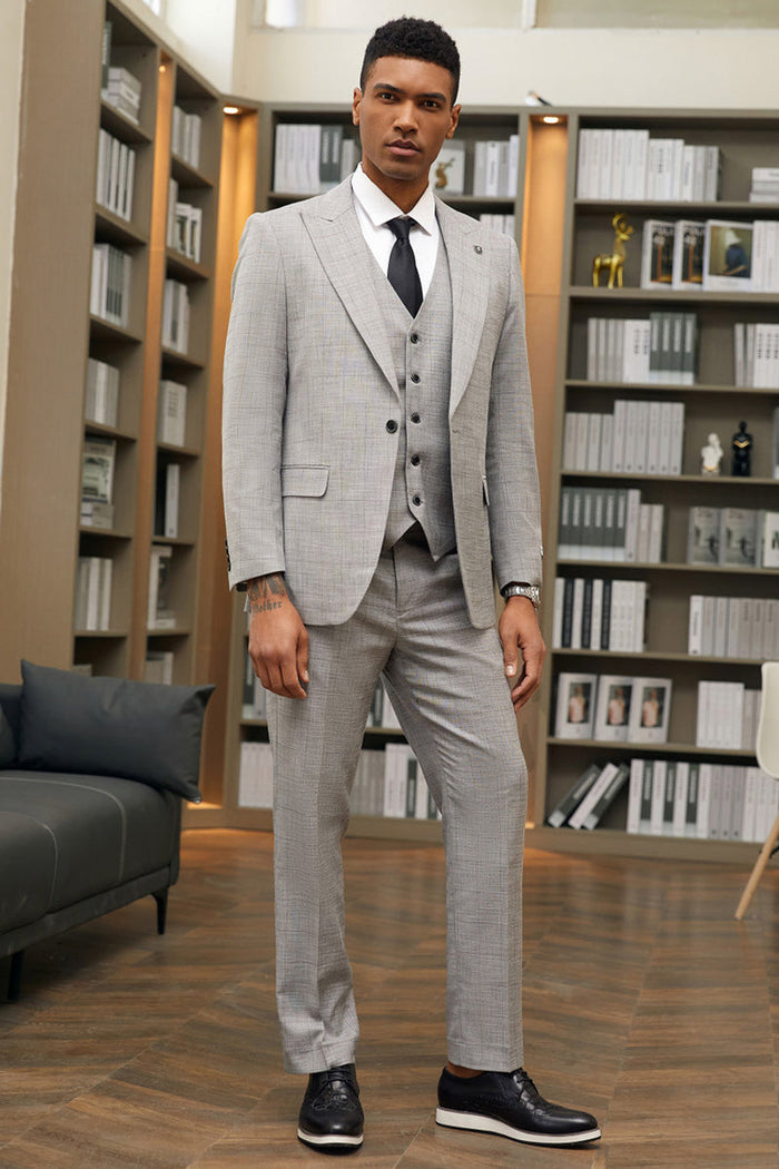 Stacy Adams Grey Windowpane Plaid Suit - One Button Vested