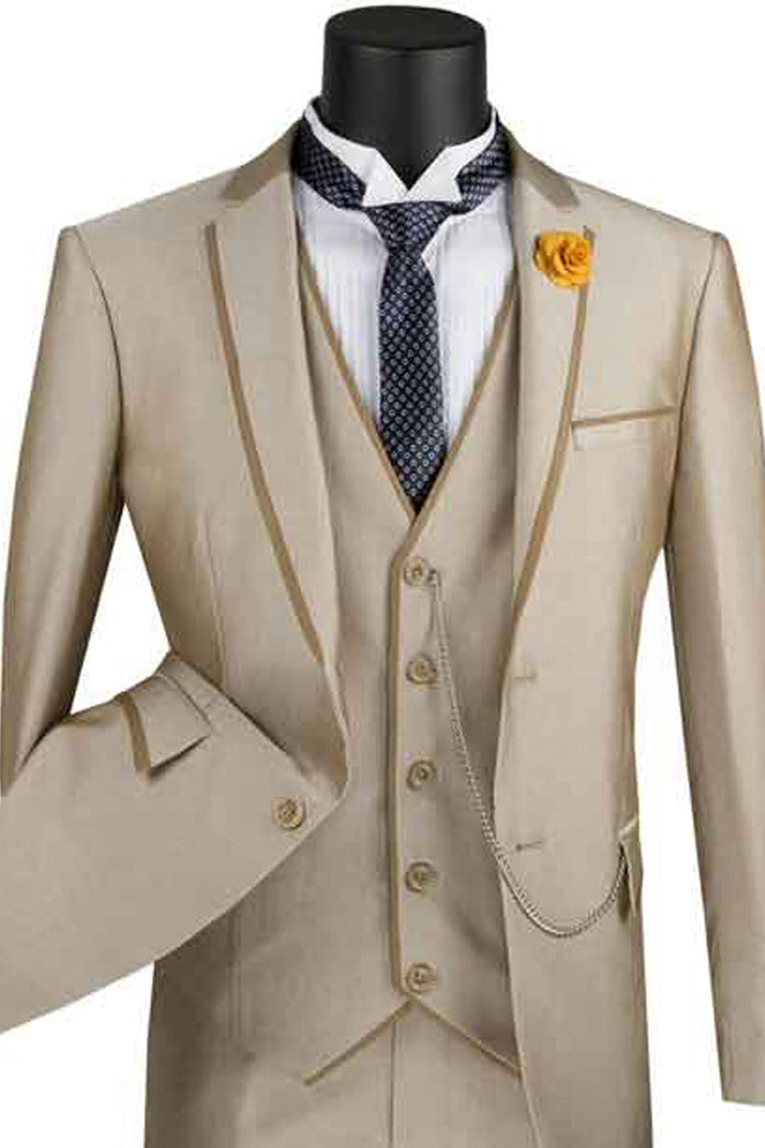 Ultra Slim Fit Vested Suit with Trim - Taupe