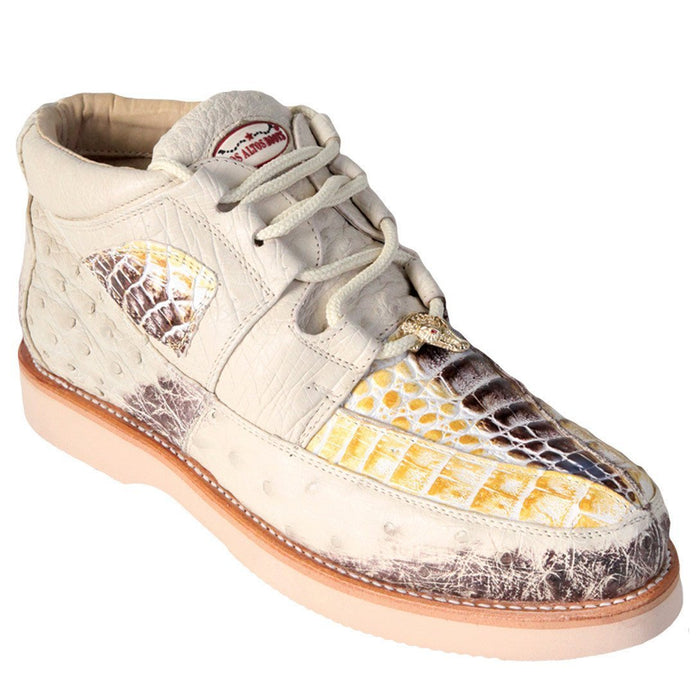 Zapato Piel Caiman y Avestruz Natural