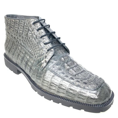 Caiman Hornback Crocodile Leather Ankle Boots Gris