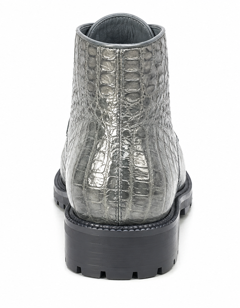 Caiman Hornback Crocodile Leather Ankle Boots Gris