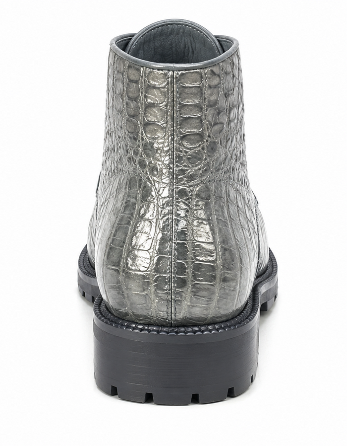 Caiman Hornback Crocodile Leather Ankle Boots Gris