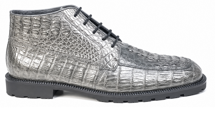Caiman Hornback Crocodile Leather Ankle Boots Gris