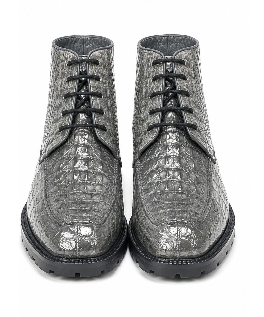 Caiman Hornback Crocodile Leather Ankle Boots Gris