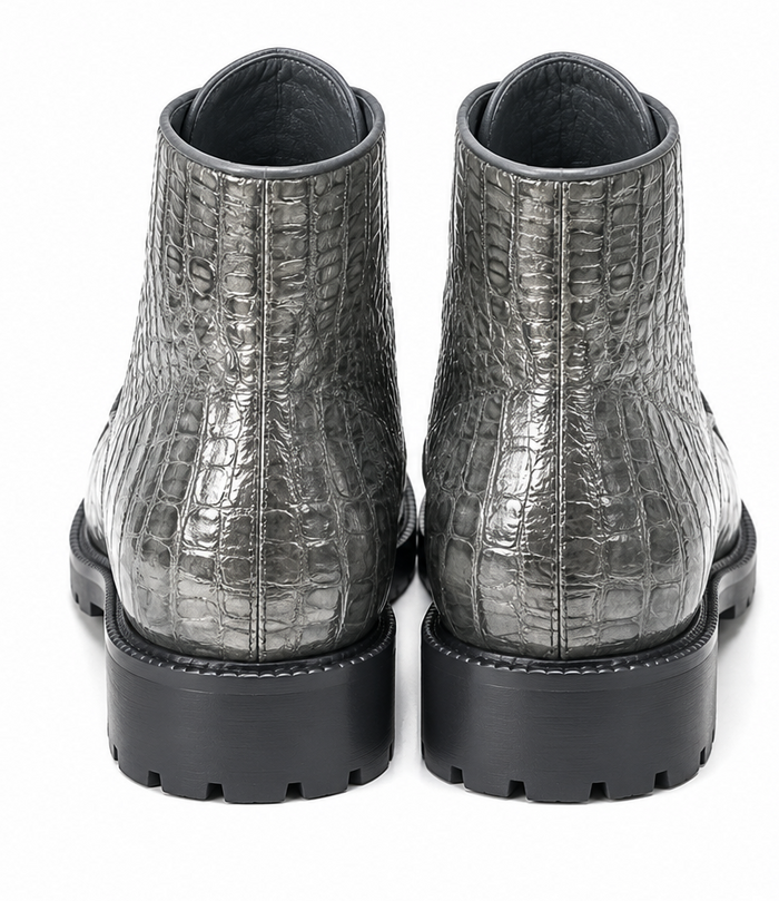 Caiman Hornback Crocodile Leather Ankle Boots Gris