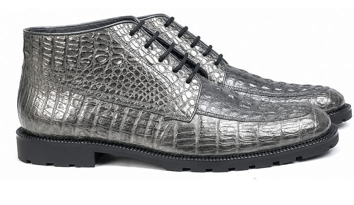 Caiman Hornback Crocodile Leather Ankle Boots Gris