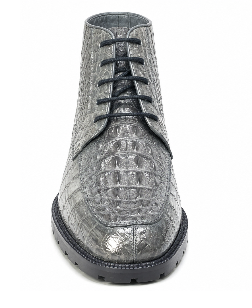 Caiman Hornback Crocodile Leather Ankle Boots Gris