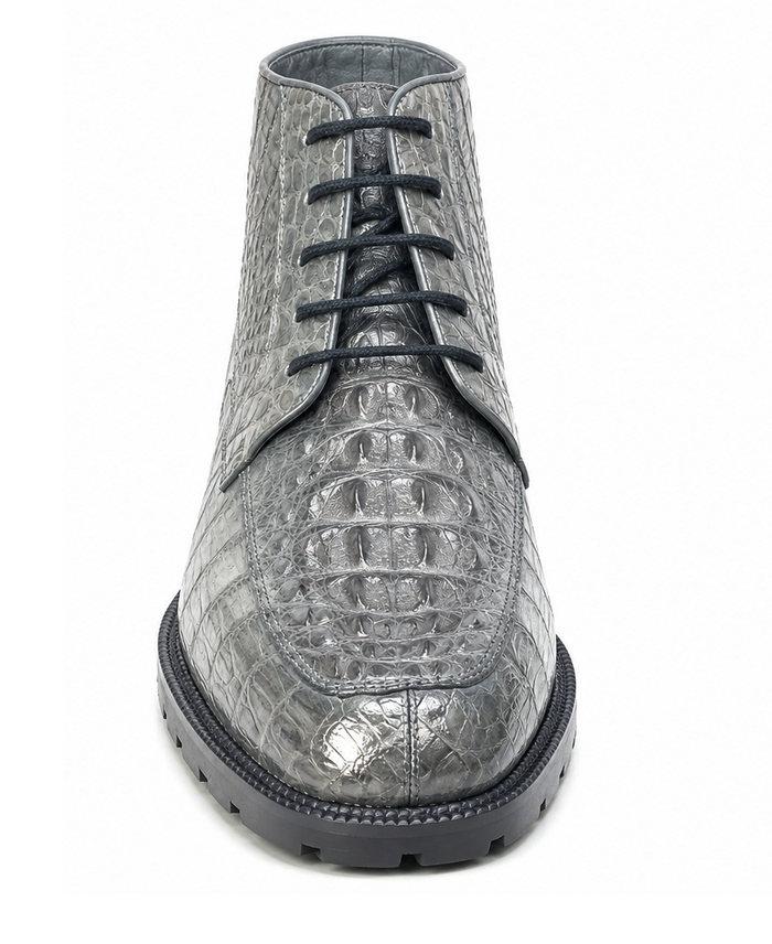 Caiman Hornback Crocodile Leather Ankle Boots Gris