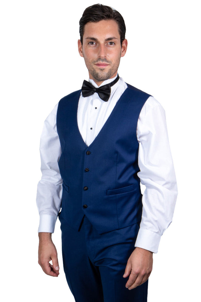 Indigo Slim Fit Tuxedo with Large Black Shawl Lapel – 3 Piece Wedding & Prom Set