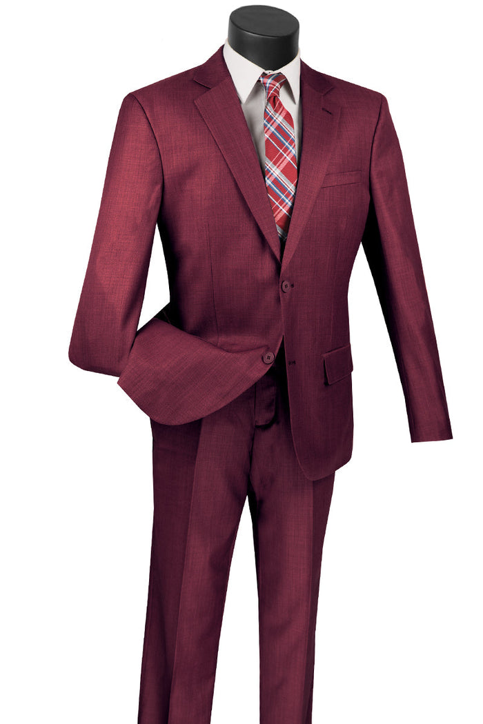 Modern Fit Burgundy Textured Wool Suit
