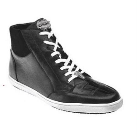 Belvedere Franco crocodile skin & Soft Calfskin High Top Sneakers Dark color black
