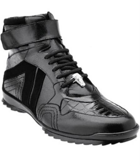 Belvedere Rino crocodile skin Suede & Calfskin High Top Sneakers Dark color black