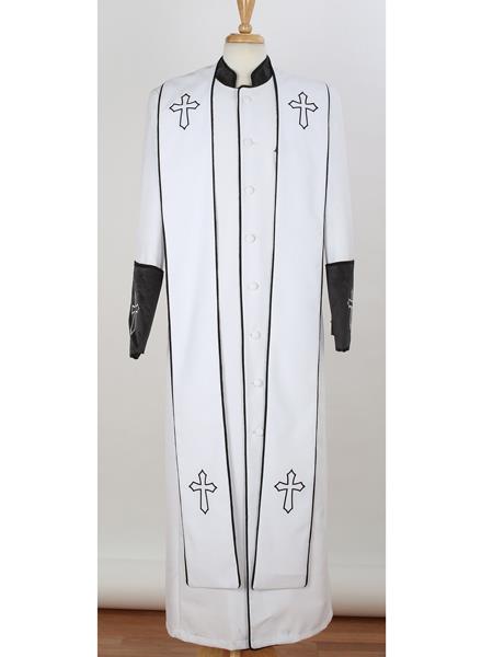 Black/Silver Big & Tall Church Cross Accent Robe With Stole Online Indian Collarless Style Wedding Outfits ~ Mandarin ~ Nehru Collar Jacket Suits