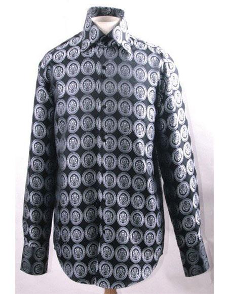  Black/White High Collar Fashion Silky Fabric Pendant Design Cheap Fashion Clearance Shirt Sale Online For Men