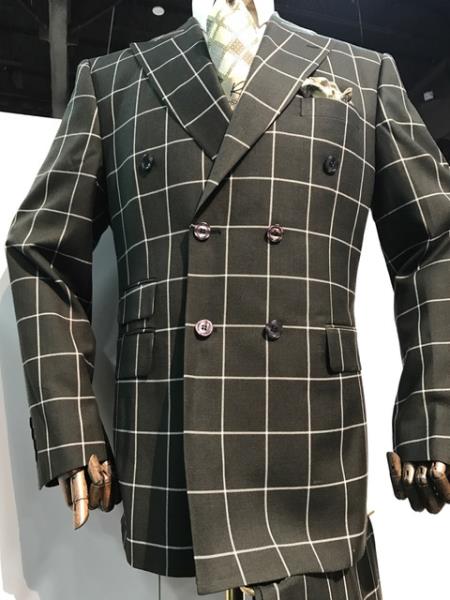  Black and White Pattern men's Double Breasted Suit Jacket Plaid ~ Windowpane Blazer Cheap Priced Unique Fancy Big Sizes Sport Coat