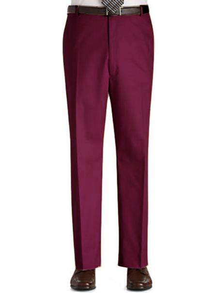  Stage Party Pants Trousers Flat Front Regular Rise Slacks - Wedding Burgundy Prom ~ Maroon ~ Wine Color 