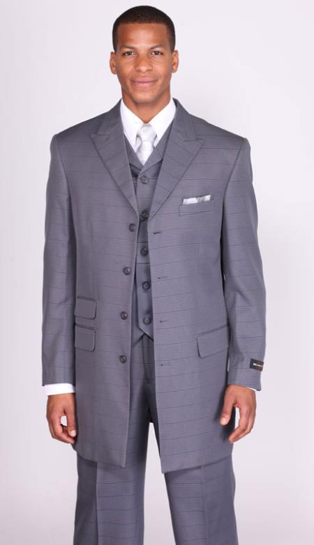 Charcoal Masculine color Basket Weave Vested Church Suit