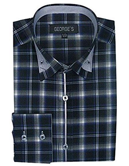  Checked Pattern Classic Long Sleeve Plaids Navy Casual Dress Cheap Fashion Clearance Shirt Sale Online For Men