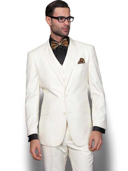 Cream 3 Piece European crafted Suit, Slim Fit Single Breaste