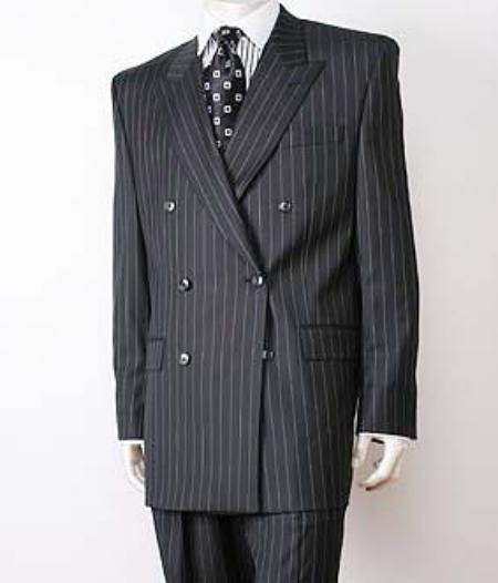 Double Breasted Black Wool Suit