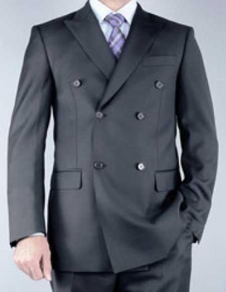 Mantoni 1 Wool Double Breasted Peak Lapel Charcoal Double Vent Suit