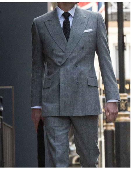 Light Grey Double Breasted Button Closure Peak Lapel Suit