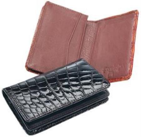 Ferrini Genuine crocodile skin Card Holder Wallet Dark color black,Cognac