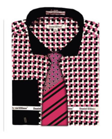  French Cuff Pink Corner Pattern Dress Cheap Fashion Clearance Shirt Sale Online For Men Tie Set