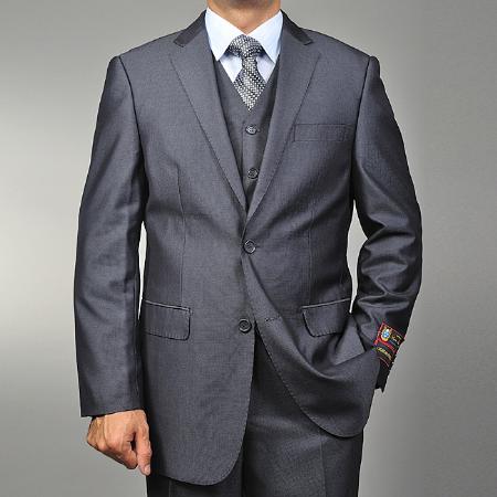  Grey Teakweave 2-button Vested 3 ~ Three Piece Cheap Priced Fitted Tapered cut Suit 
