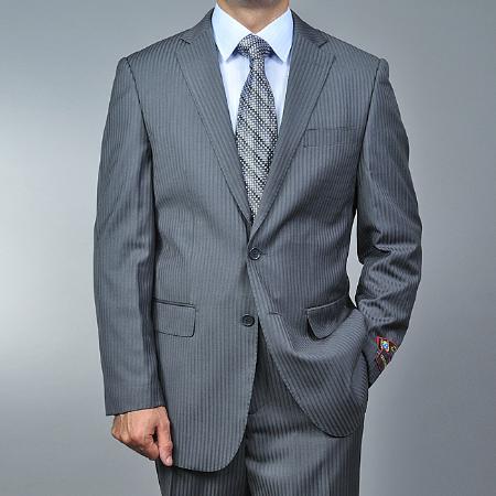  Grey Tonal Shadow Stripe ~ Pinstripe 2-button Cheap Priced Fitted Tapered cut Suit 