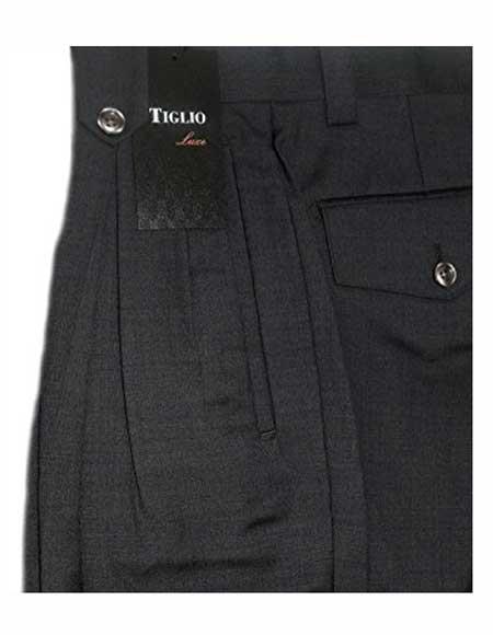 Tiglio Italian Style 1 Wool Charcoal Color Double Pleats Wide Leg Dress Pant