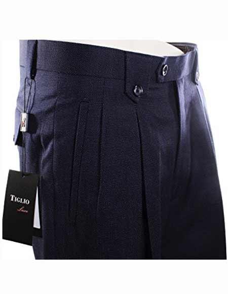 Tiglio Italian 1 Wool Pin Dot Pattern Wide Leg Navy Dress Pant