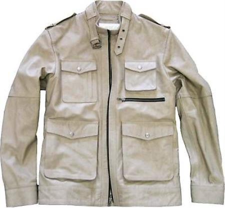Ivory Genuine Leather skin Jacket | Military Style overcoats