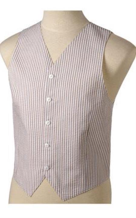  Khaki and White Stripe ~ Pinstripe Striped Summer seersucker suit Pattern Wedding Vest For Groom and Groomsmen Combo