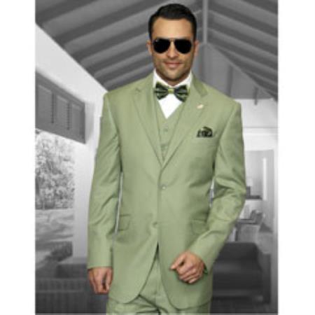 1 Wool Light Green Summer Color Pleated Pants Regular Cut Business Suit