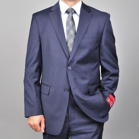  Authentic Bertolini Brand Basic Solid Plain navy blue colored 2-button Wool fabric Suit 