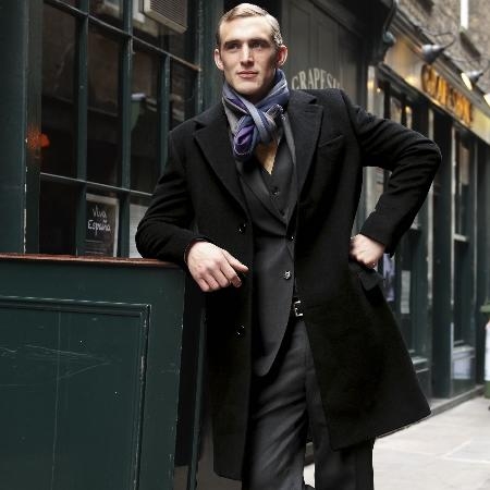  Dark color black Wool fabric Cashmere - men's Overcoat 