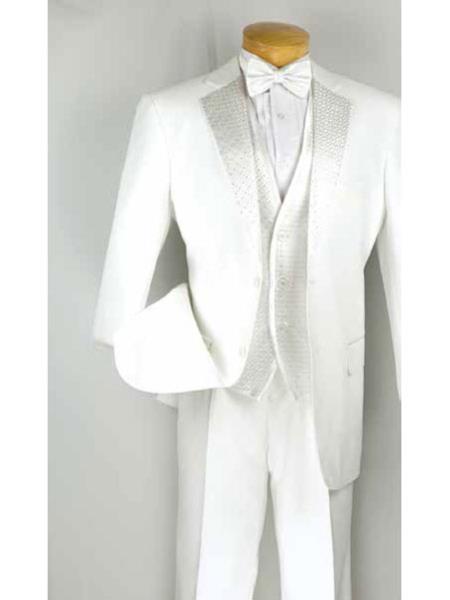WHITE EXTRA Light Weight Soft Fabirc 3PC VESTED three piece suit