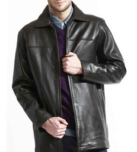 Men's 3/4 Length Soft Lambskin Basic Front Zipper Black Leat