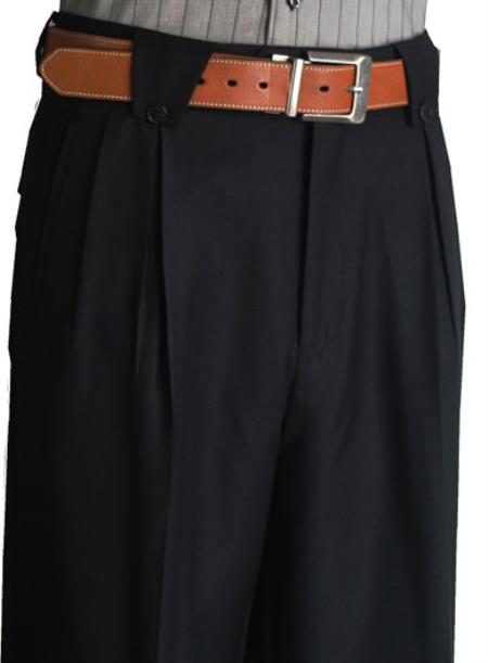 Veronesi Flap Bottom Wool fabric Wide Leg Dress Pants Dark color black