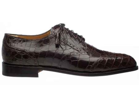  Ferrini Leather skin Sole And Heel Italian Lace Up Chocolate Gator skin Belly Wingtip ~ Spectator Cheap Priced Exotic Skin Shoes For Sale For Men
