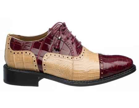 Ferrini Real Gator skin & Ostrich Quill Cheap Priced Exotic Skin Shoes For Sale For Men Burgundy Dress Shoe